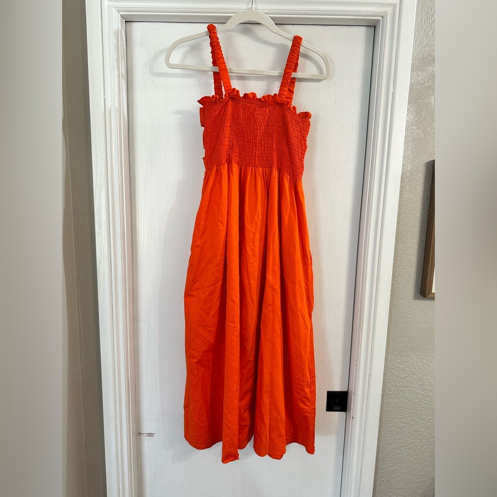Topshop Bright Orange Smocked Sundress